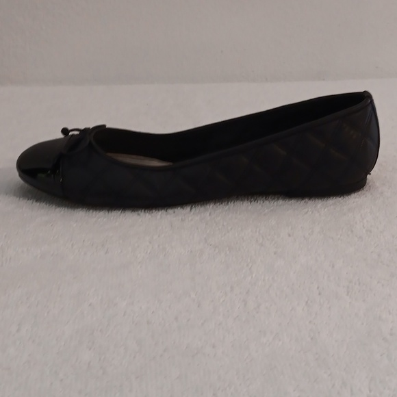 Delman ballet flats black quilt pattern w/ lace bow ties on shiny toe size 7-7.5 - Picture 6 of 11